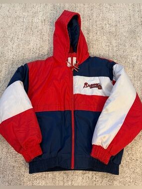 Vintage Atlanta Braves red & blue puffer jacket fans pick size large